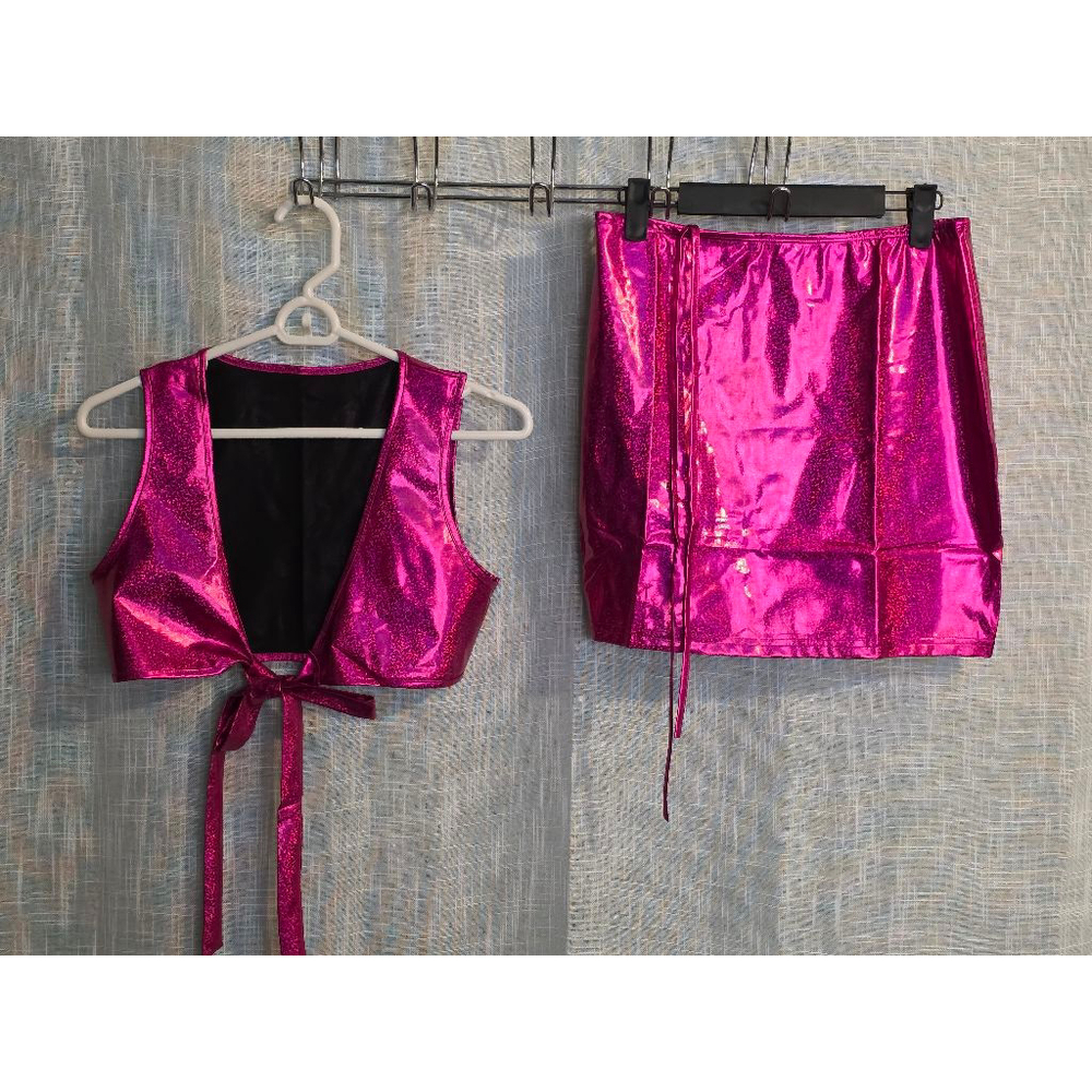 Women's Unbranded Skirt Set Size M Pink stretchy and shiny‎